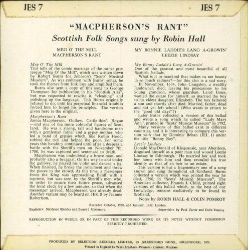 Robin Hall And Jimmie MacGregor Macpherson's Rant vinyl LP album (LP record) UK H/MLPMA797481