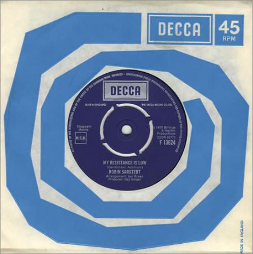 Robin Sarstedt My Resistance Is Low 7" vinyl single (7 inch record / 45) UK RS707MY405517