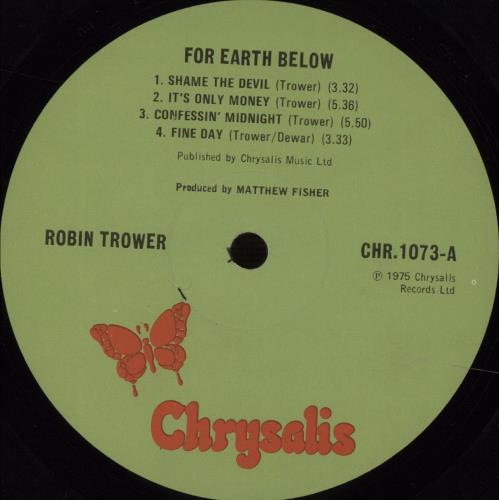 Robin Trower For Earth Below - VG+ vinyl LP album (LP record) UK RTRLPFO533672