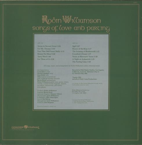 Robin Williamson Songs Of Love And Parting + Insert vinyl LP album (LP record) UK WLSLPSO70182