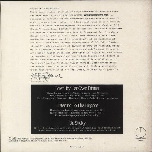 Robyn Hitchcock Eaten By Her Own Dinner 7" vinyl single (7 inch record / 45) UK RHI07EA182472