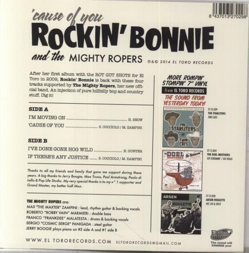 Rockin' Bonnie Western Bound Combo 'Cause Of You 7" vinyl single (7 inch record / 45) Spanish 75E07CA851769