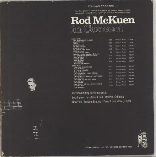 Rod McKuen Rod McKuen In Concert vinyl LP album (LP record) US RMQLPRO703516