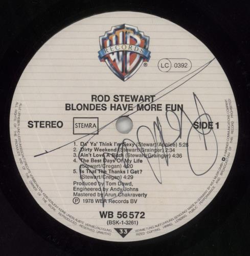Rod Stewart Blondes Have More Fun - Autographed vinyl LP album (LP record) German RODLPBL862274
