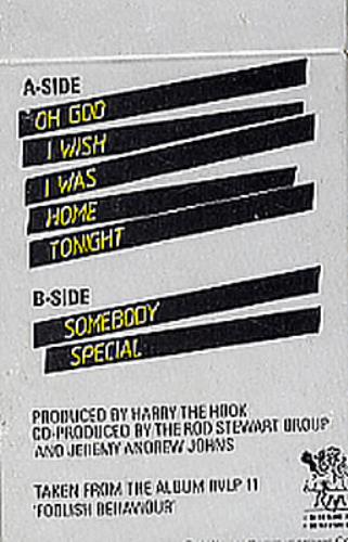 Rod Stewart Oh God I Wish I Was Home Tonight cassette single UK RODCSOH87670