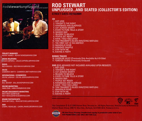 Rod Stewart Unplugged... And Seated CD-R acetate US RODCRUN483418