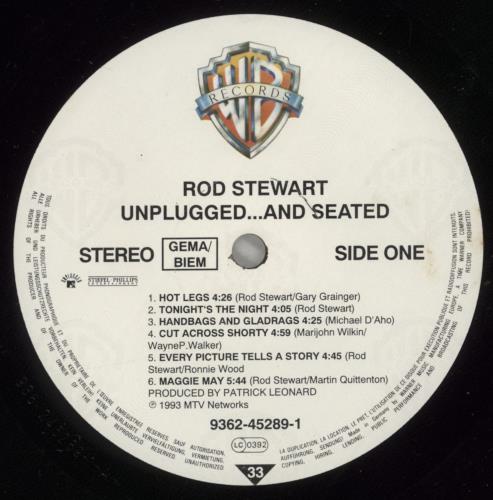 Rod Stewart Unplugged...And Seated - VG vinyl LP album (LP record) German RODLPUN880382