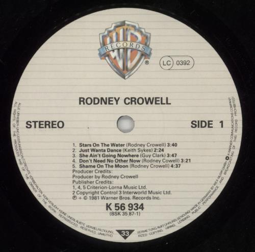 Rodney Crowell Rodney Crowell vinyl LP album (LP record) German RCXLPRO445965