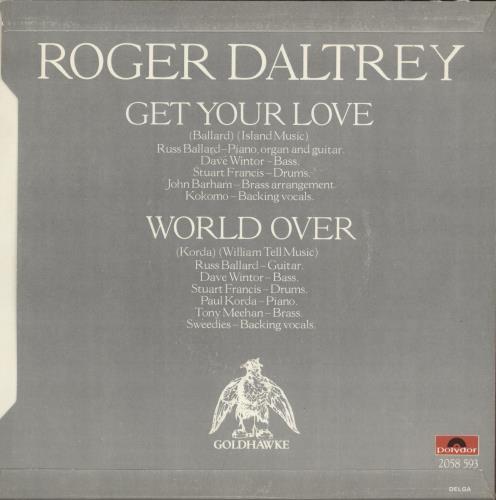 Roger Daltrey Get Your Love 7" vinyl single (7 inch record / 45) UK RGD07GE66299