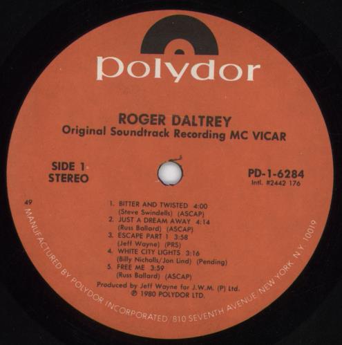 Roger Daltrey McVicar + Shrink vinyl LP album (LP record) US RGDLPMC811095