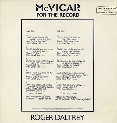 Roger Daltrey McVicar For The Record vinyl LP album (LP record) US RGDLPMC326542