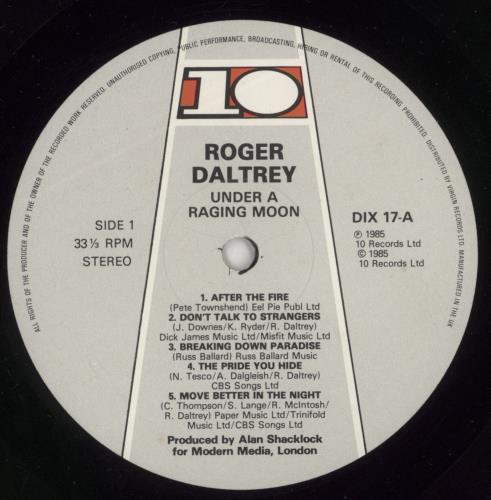 Roger Daltrey Under A Raging Moon - Shop price sticker vinyl LP album (LP record) UK RGDLPUN867839