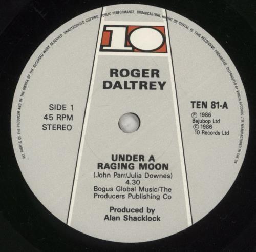 Roger Daltrey Under A Raging Moon 7" vinyl single (7 inch record / 45) UK RGD07UN408133