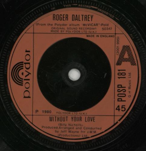 Roger Daltrey Without Your Love 7" vinyl single (7 inch record / 45) UK RGD07WI56881