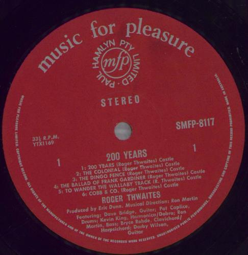 Roger Thwaites 200 Years vinyl LP album (LP record) Australian 6SJLPYE825113