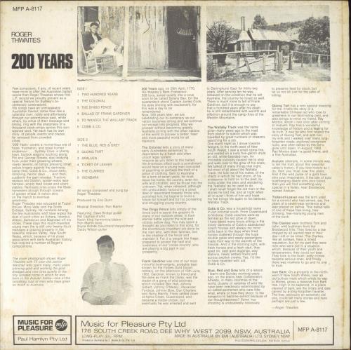 Roger Thwaites 200 Years vinyl LP album (LP record) Australian 6SJLPYE825113
