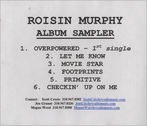 Roisin Murphy Album Sampler CD-R acetate US RMPCRAL488730