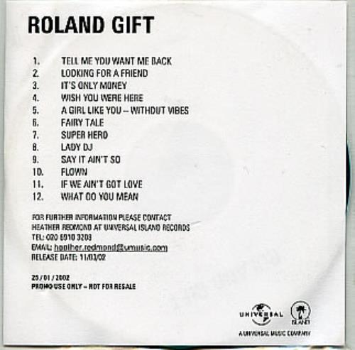Roland Gift Roland Gift CD-R acetate UK RLGCRRO286816