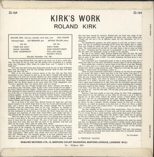 Roland Kirk Kirk's Work - VG vinyl LP album (LP record) UK LKKLPKI880907