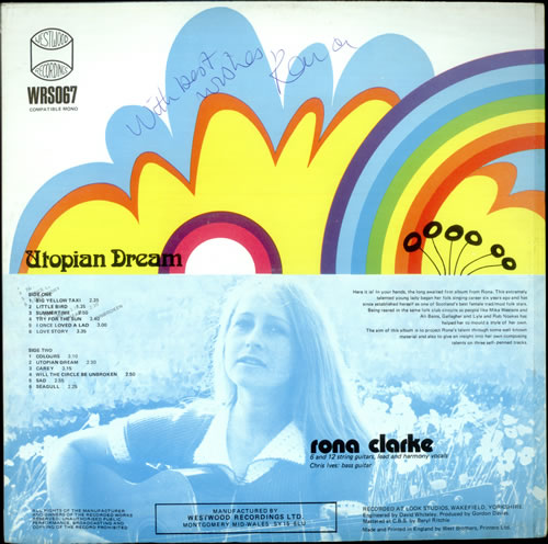 Rona Clarke Utopian Dream - Autographed vinyl LP album (LP record) UK RX9LPUT525074