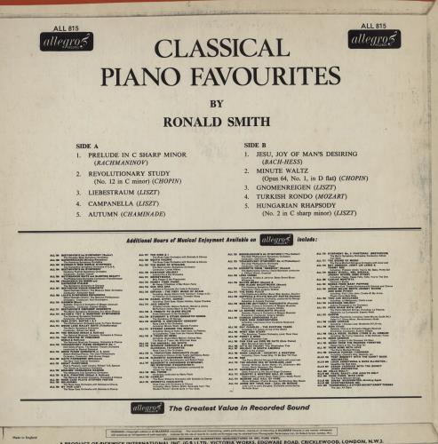 Ronald Smith Classical Piano Favourites vinyl LP album (LP record) UK 233LPCL762164