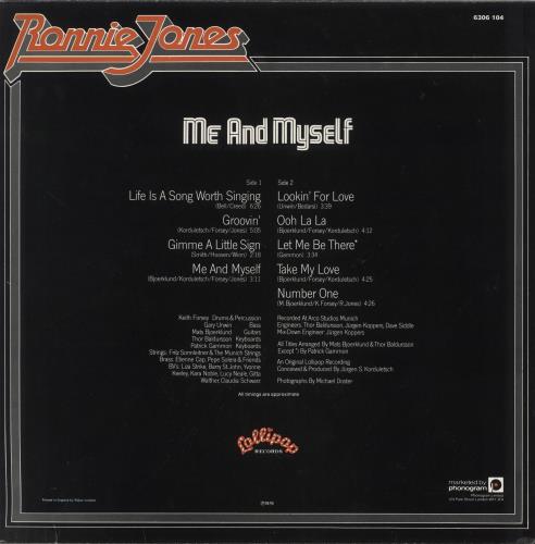 Ronnie Jones Me And Myself vinyl LP album (LP record) UK XX9LPME727818