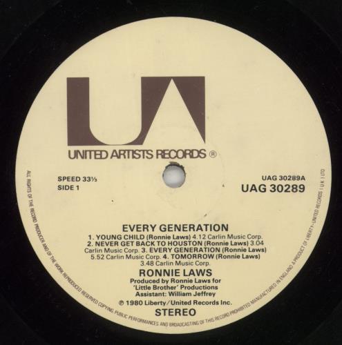 Ronnie Laws Every Generation vinyl LP album (LP record) UK RLWLPEV649977