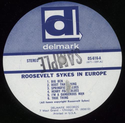 Roosevelt Sykes In Europe vinyl LP album (LP record) US RSYLPIN529754