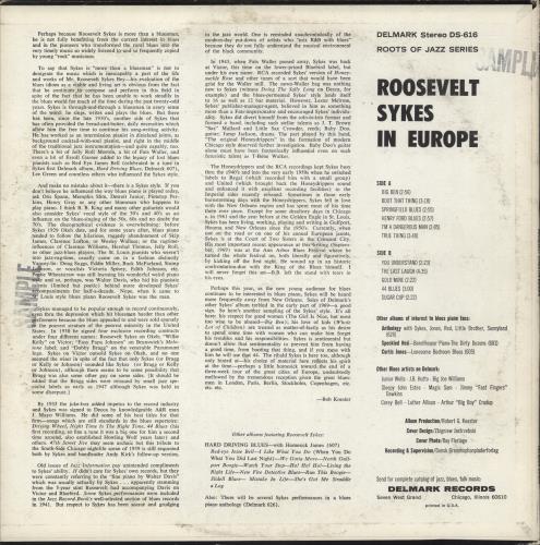 Roosevelt Sykes In Europe vinyl LP album (LP record) US RSYLPIN529754