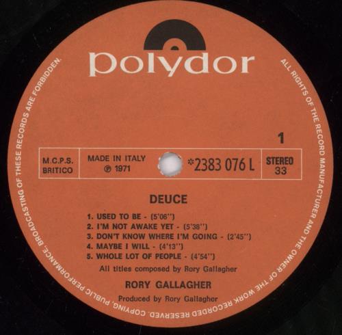 Rory Gallagher Deuce vinyl LP album (LP record) Italian RORLPDE102007