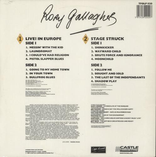 Rory Gallagher Live! In Europe / Stage Struck 2-LP vinyl record set (Double LP Album) UK ROR2LLI433014
