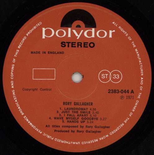 Rory Gallagher Rory Gallagher vinyl LP album (LP record) UK RORLPRO72012