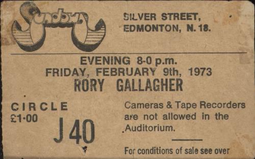 Rory Gallagher Sundown 1973 concert ticket UK RORTISU732016