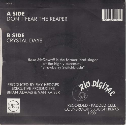 Rose McDowall Don't Fear The Reaper 7" vinyl single (7 inch record / 45) UK RSM07DO745541