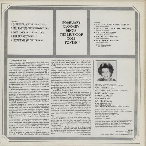 Rosemary Clooney Rosemary Clooney Sings The Music Of Cole Porter - EX vinyl LP album (LP record) US 0RCLPRO762011