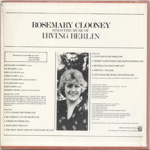 Rosemary Clooney Sings The Music Of Irving Berlin vinyl LP album (LP record) US 0RCLPSI711521
