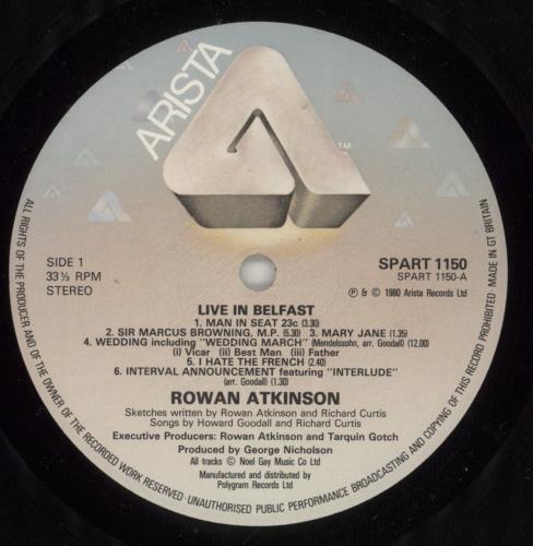 Rowan Atkinson Live In Belfast vinyl LP album (LP record) UK ROWLPLI238677