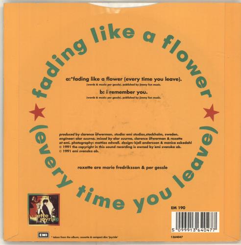 Roxette Fading Like A Flower (Every Time You Leave) 7" vinyl single (7 inch record / 45) UK ROX07FA43653
