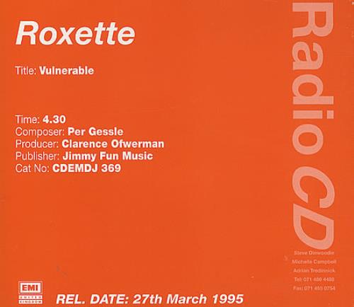 Roxette Vulnerable CD single (CD5 / 5") UK ROXC5VU42720