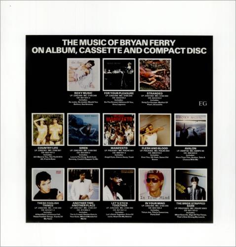 Roxy Music Back Catalogue Sales Presenter artwork UK RXYARBA517466