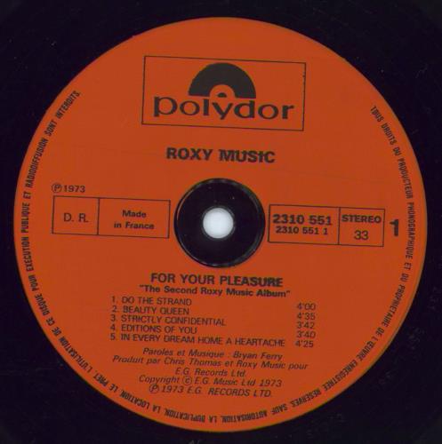 Roxy Music For Your Pleasure vinyl LP album (LP record) French RXYLPFO805019