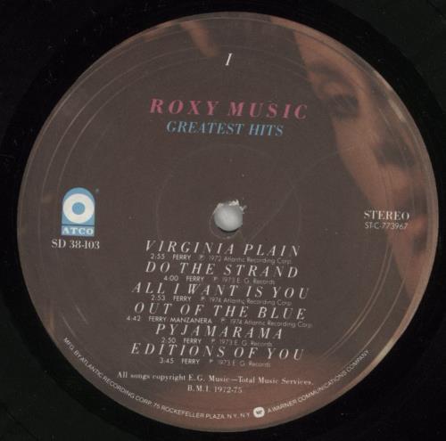 Roxy Music Greatest Hits vinyl LP album (LP record) US RXYLPGR505659