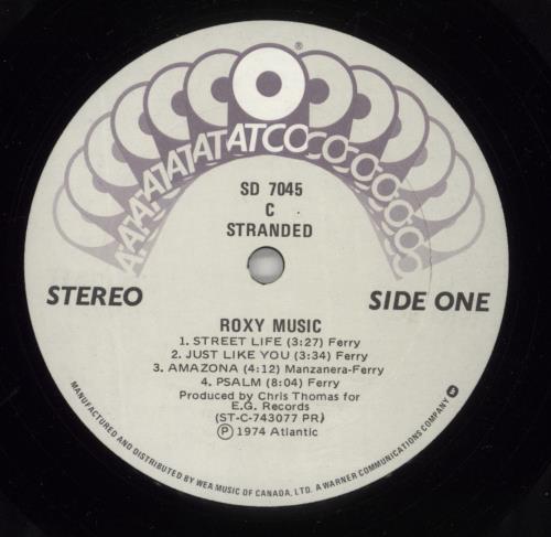 Roxy Music Stranded vinyl LP album (LP record) Canadian RXYLPST598023