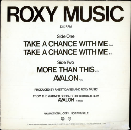 Roxy Music Take A Chance With Me 12" vinyl single (12 inch record / Maxi-single) US RXY12TA69408