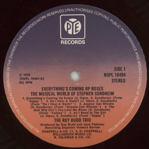 Roy Budd Everything's Coming Up Roses - The Musical World Of Stephen Sondheim vinyl LP album (LP record) UK RA9LPEV871059