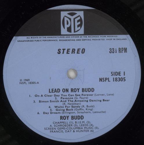 Roy Budd Lead On Roy Budd vinyl LP album (LP record) UK RA9LPLE871061