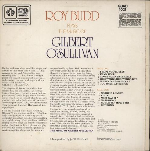 Roy Budd The Music Of Gilbert O'Sullivan vinyl LP album (LP record) UK RA9LPTH871050