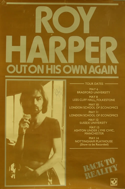 Roy Harper Back To Reality - Autographed poster UK ROYPOBA632270
