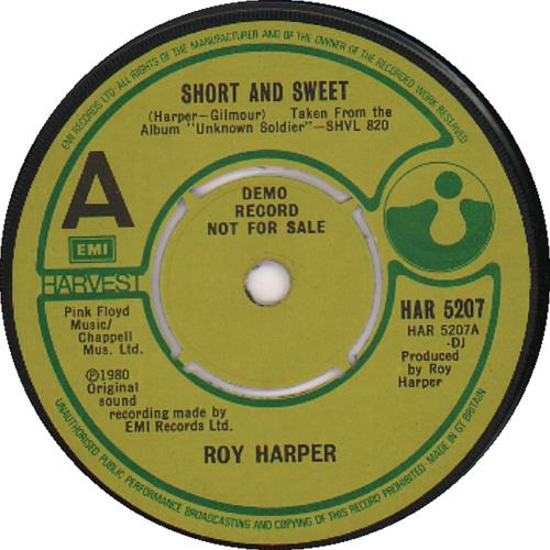 Roy Harper Short And Sweet - A Label 7" vinyl single (7 inch record / 45) UK ROY07SH651627