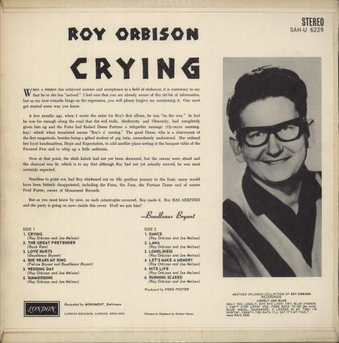 Roy Orbison Crying - 1st - Stereo vinyl LP album (LP record) UK RYOLPCR875474